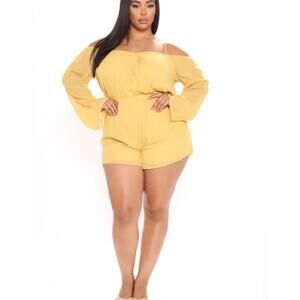 Fashion Nova Sweet Days Shorts Romper- Mustard Yellow- Size 2X